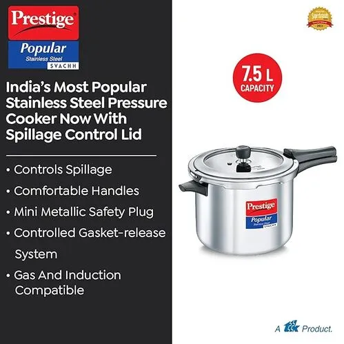  Prestige Popular Svachh Spillage Control SS Pressure Cooker - Detail View